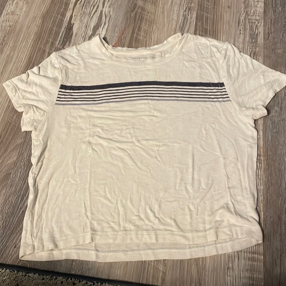 White and blue stripped American eagle crop top